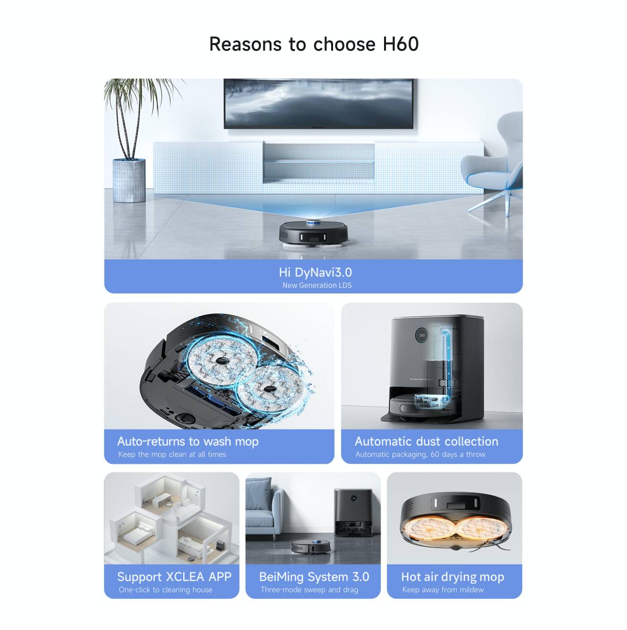 Robot hút bụi lau nhà XCLEA H60 điều hướng thông minh