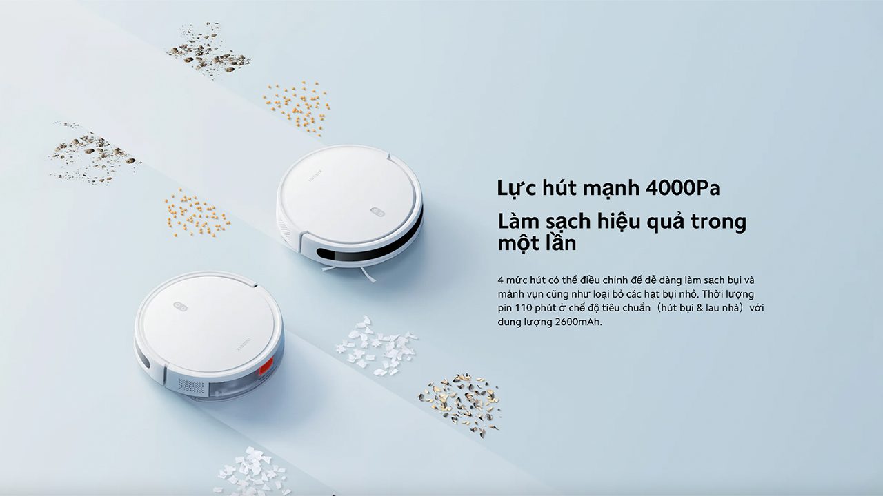 Lực hút mạnh 4000Pa, Làm sạch hiệu quả trong một lần