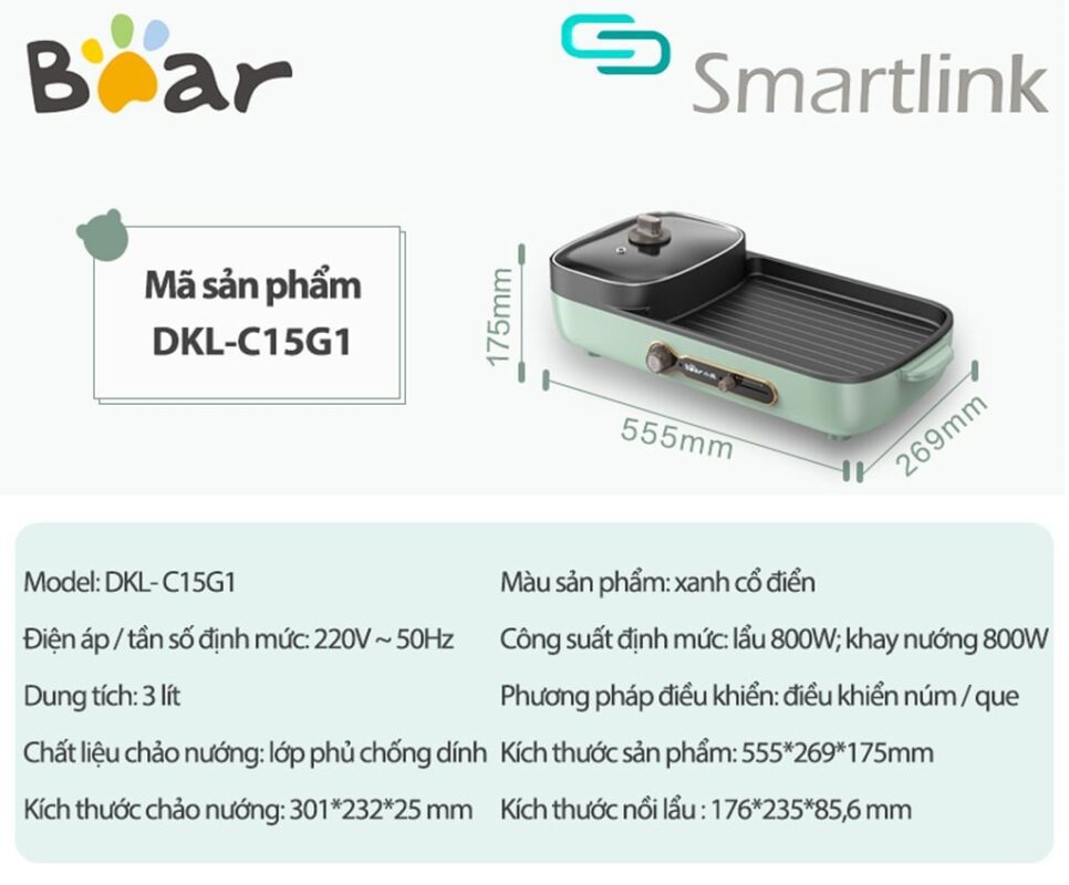 Bếp nướng và lẩu đa năng Bear DKL-C15G1