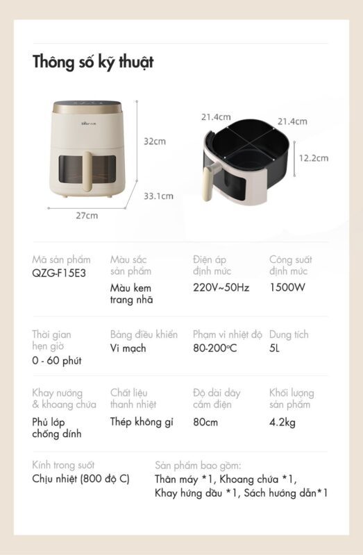 Nồi chiên không dầu Bear QZG-F15E3