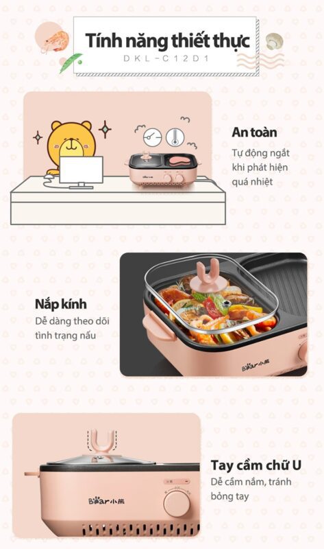 Bếp nướng và lẩu đa năng Bear DKL-C12D1