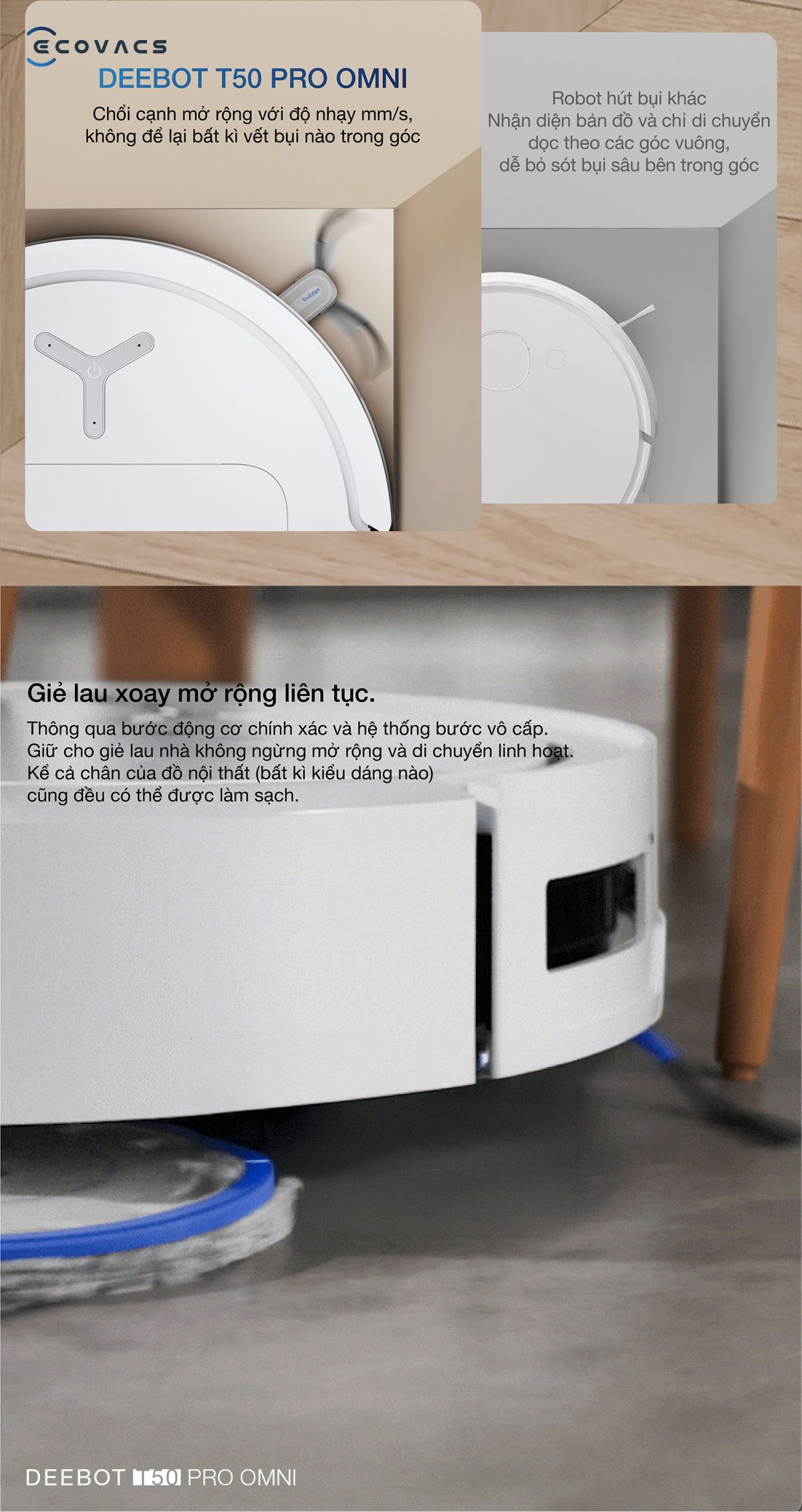 Robot hút bụi Ecovacs T50 Pro OMNI tự động cấp xả