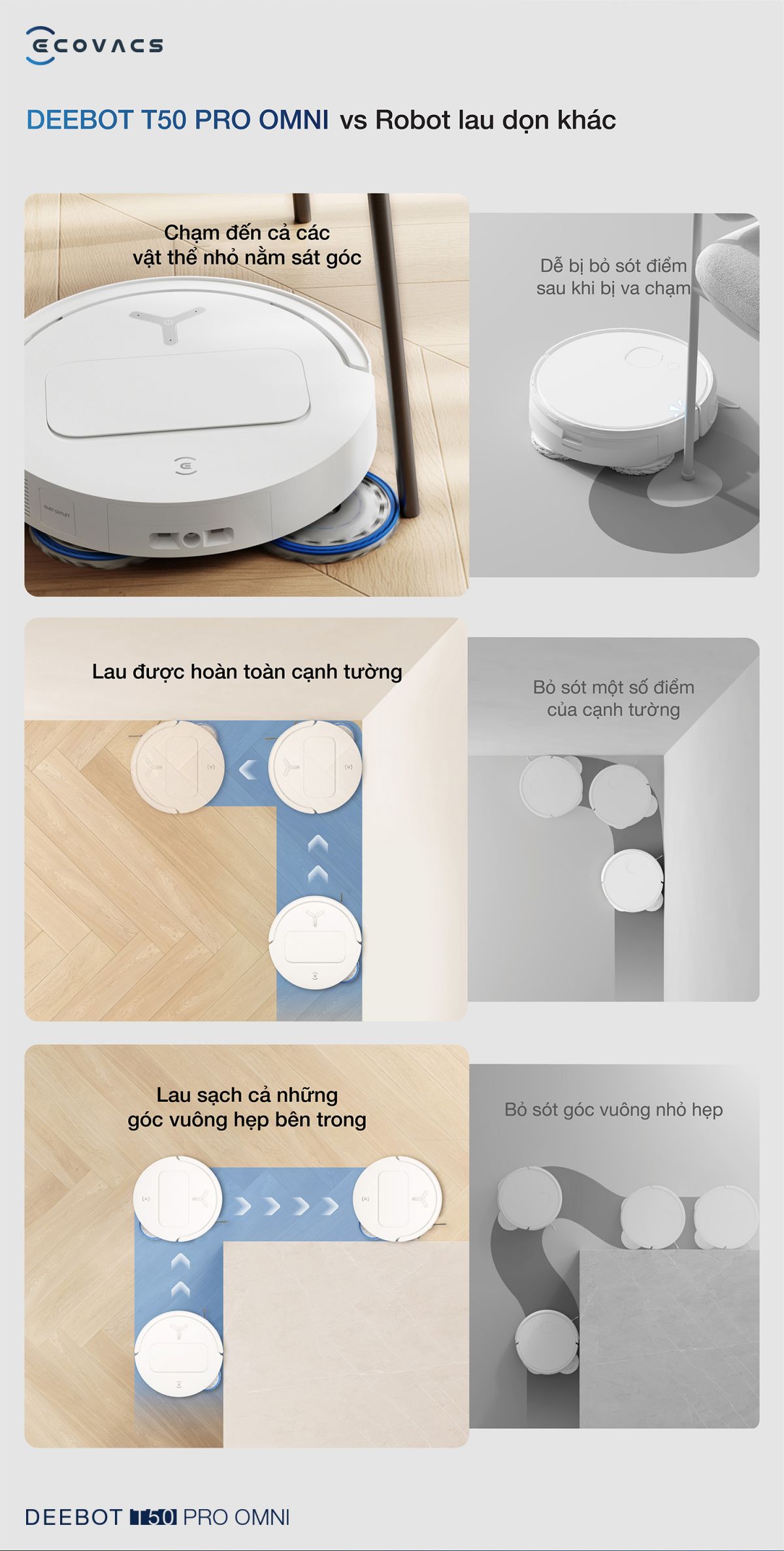 Robot hút bụi Ecovacs T50 Pro OMNI tự động cấp xả