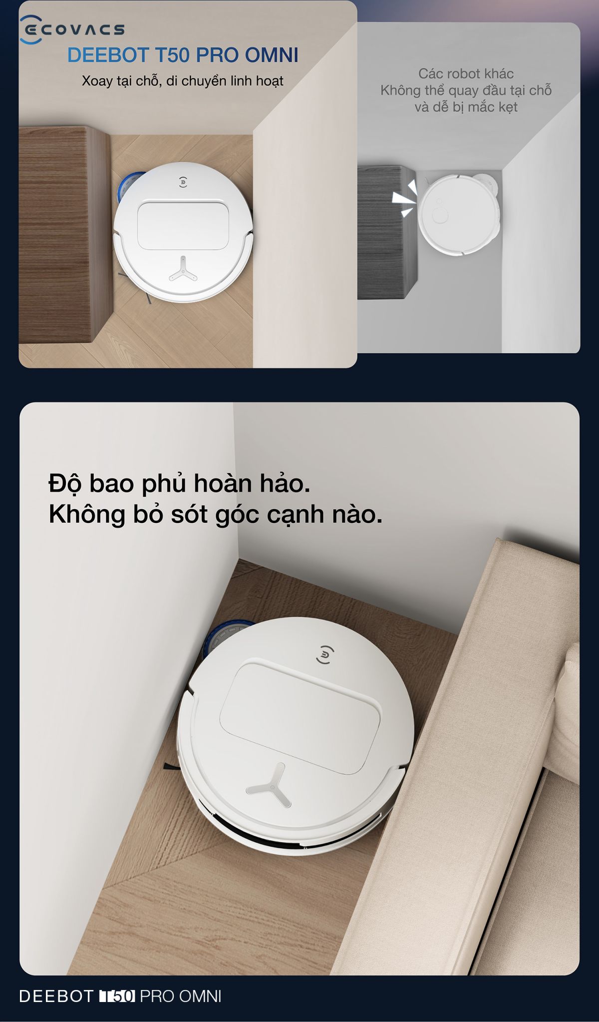 Robot hút bụi Ecovacs T50 Pro OMNI tự động cấp xả