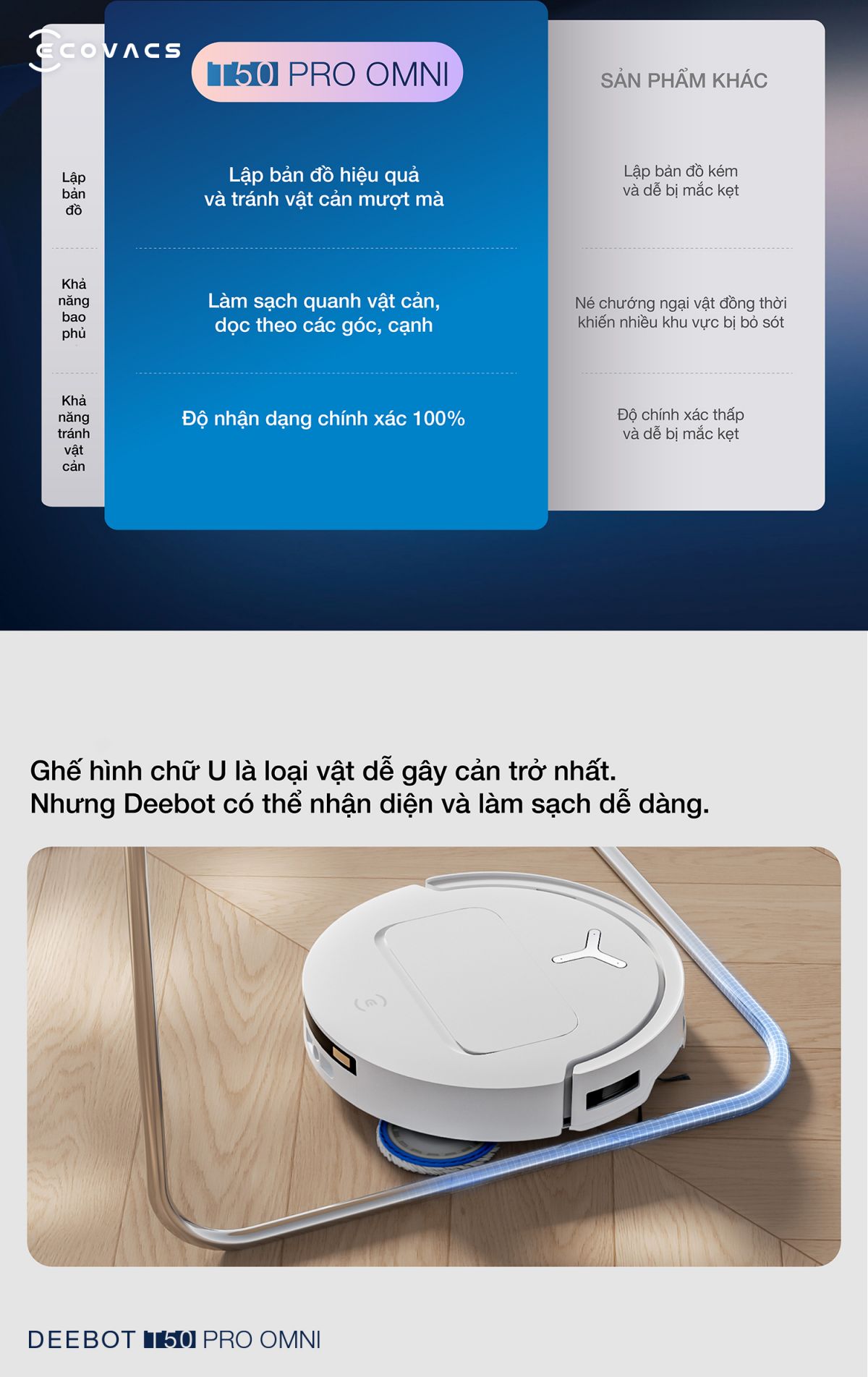 Robot hút bụi Ecovacs T50 Pro OMNI tự động cấp xả