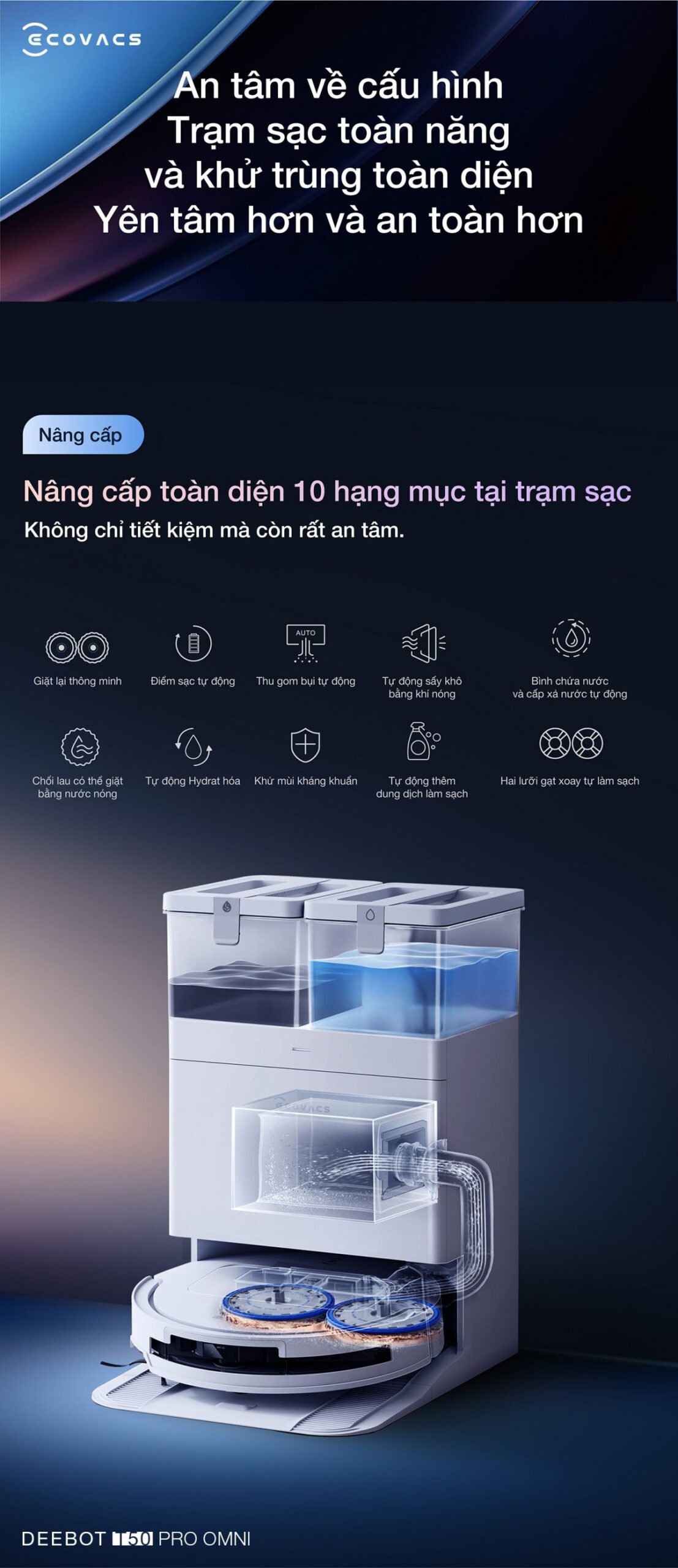 Robot hút bụi Ecovacs T50 Pro OMNI tự động cấp xả