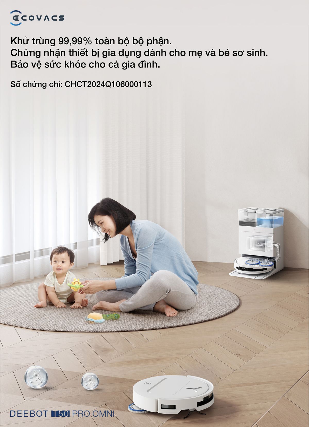 Robot hút bụi Ecovacs T50 Pro OMNI tự động cấp xả
