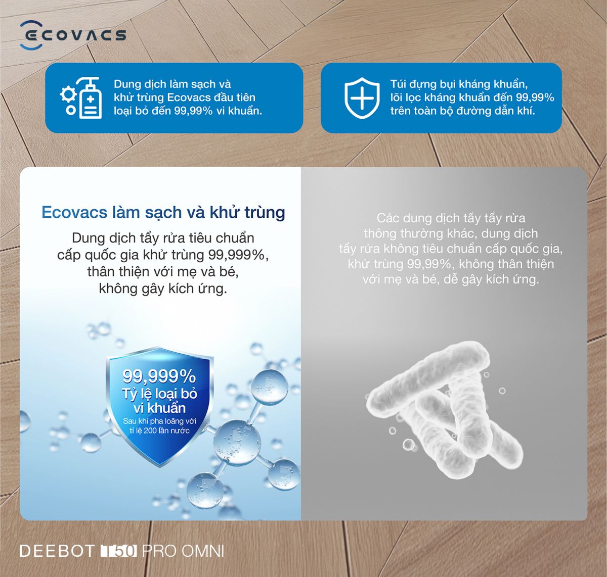 Robot hút bụi Ecovacs T50 Pro OMNI tự động cấp xả
