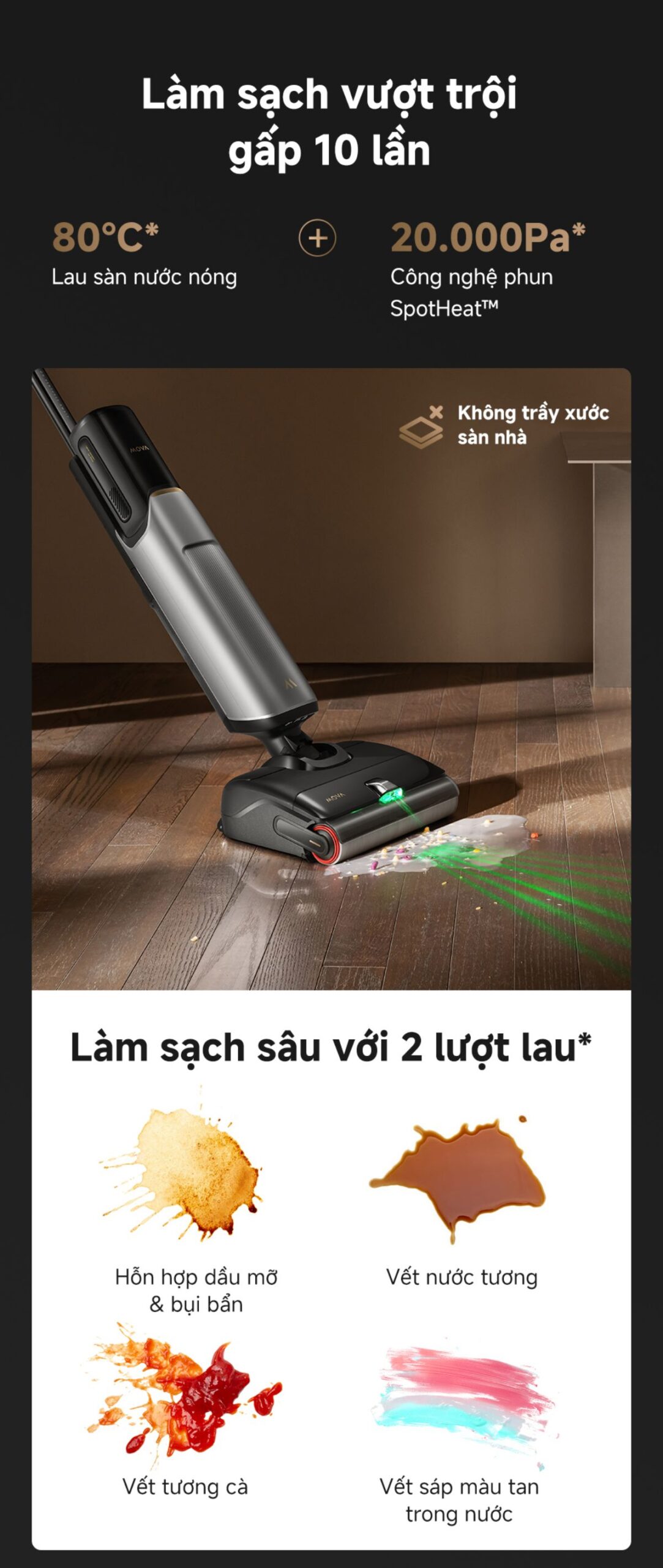 Dreame Mova X4 Pro gập nghiêng 180°
