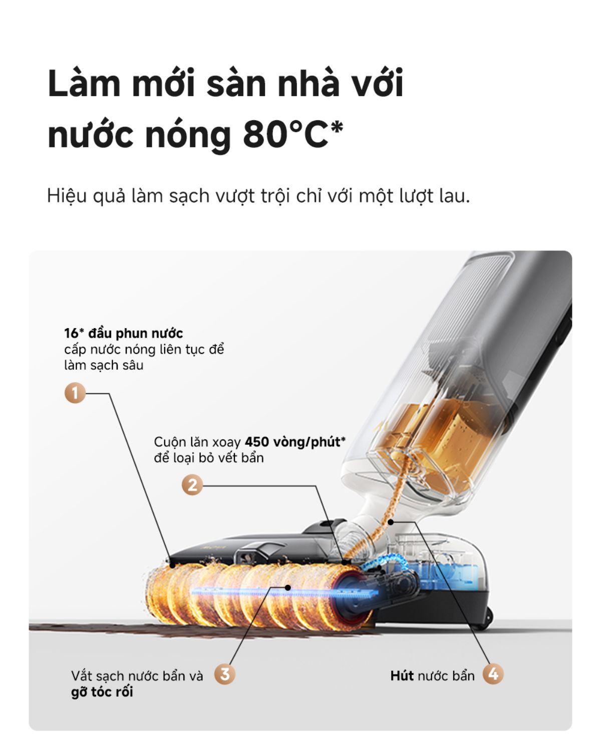 Dreame Mova X4 Pro gập nghiêng 180°