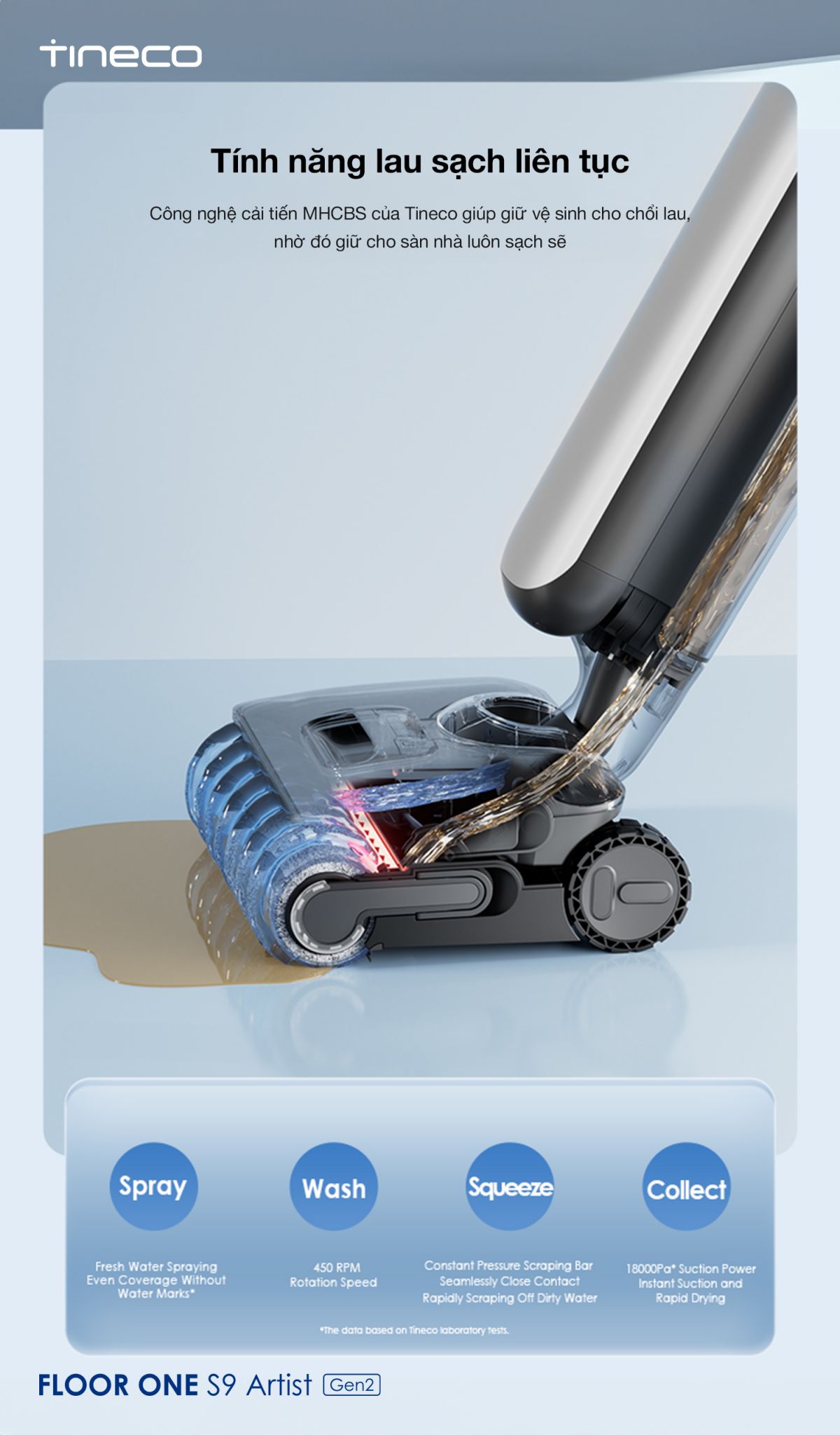 Tineco S9 Artist Gen 2 gập nghiêng 180°
