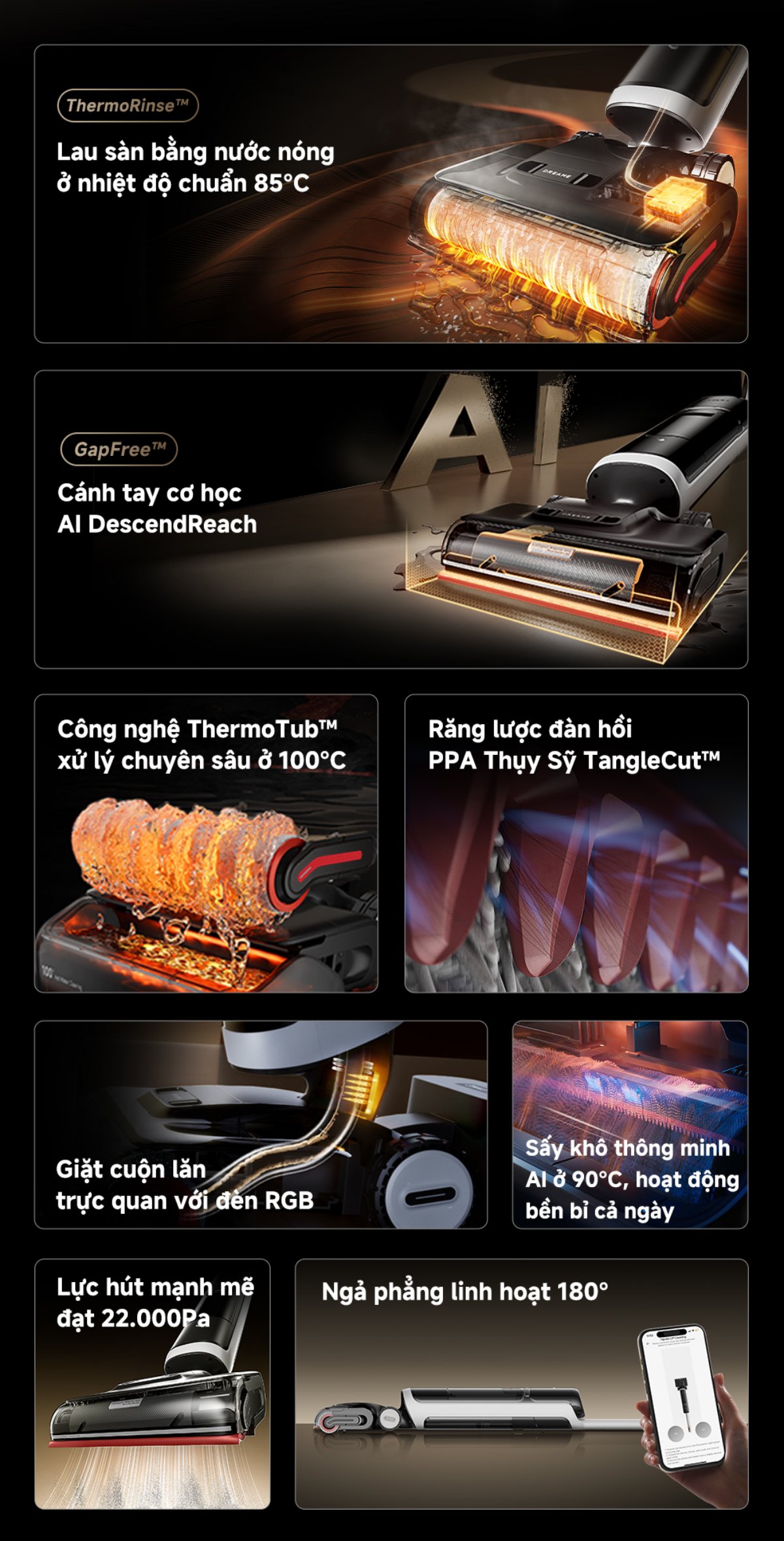 Dreame H15 Pro Heat gập nghiêng 180°