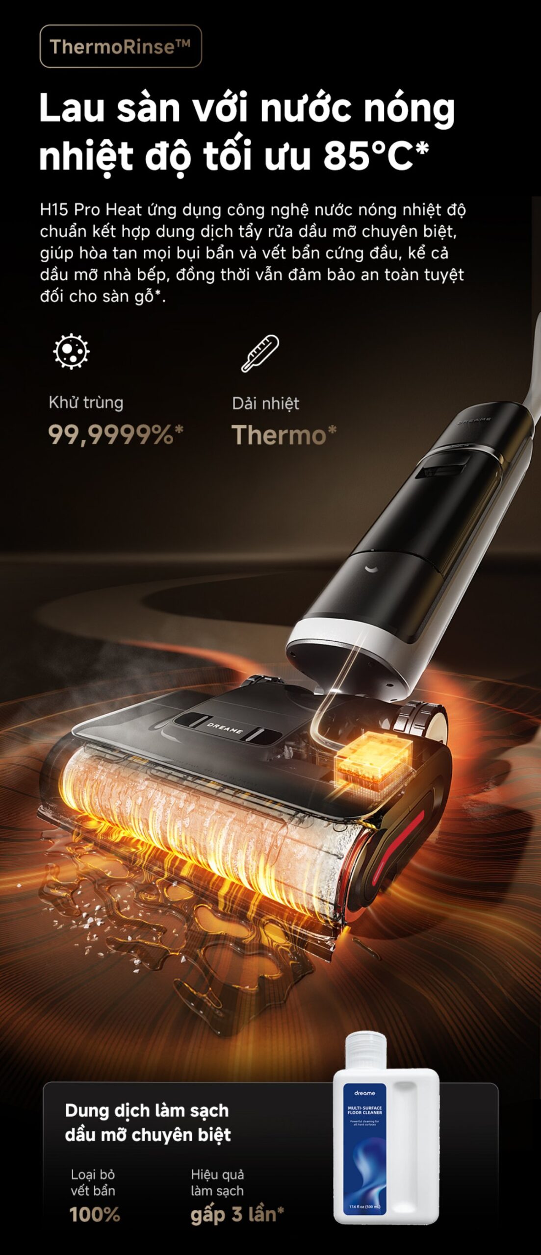 Dreame H15 Pro Heat gập nghiêng 180°