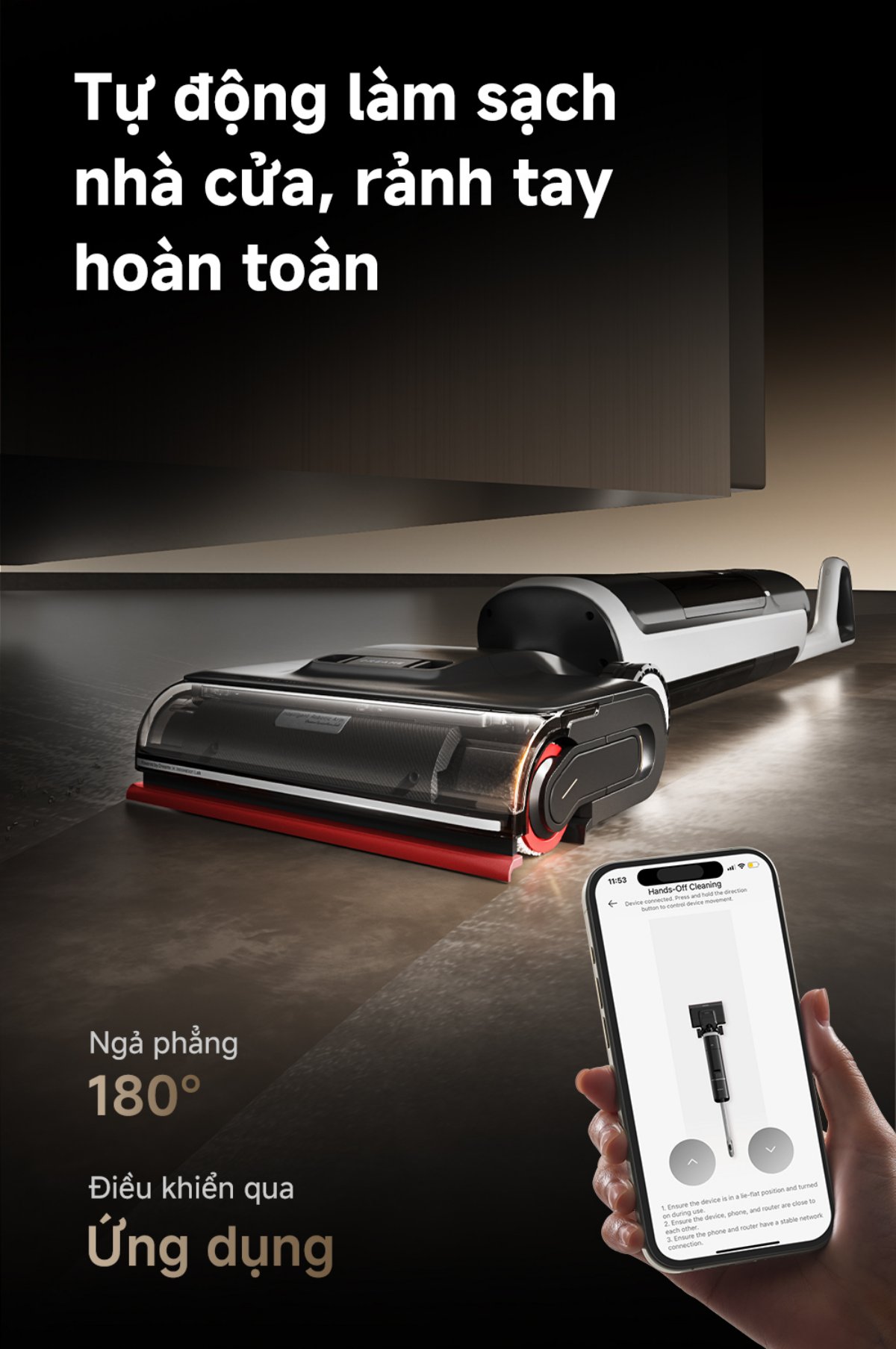 Dreame H15 Pro Heat gập nghiêng 180°