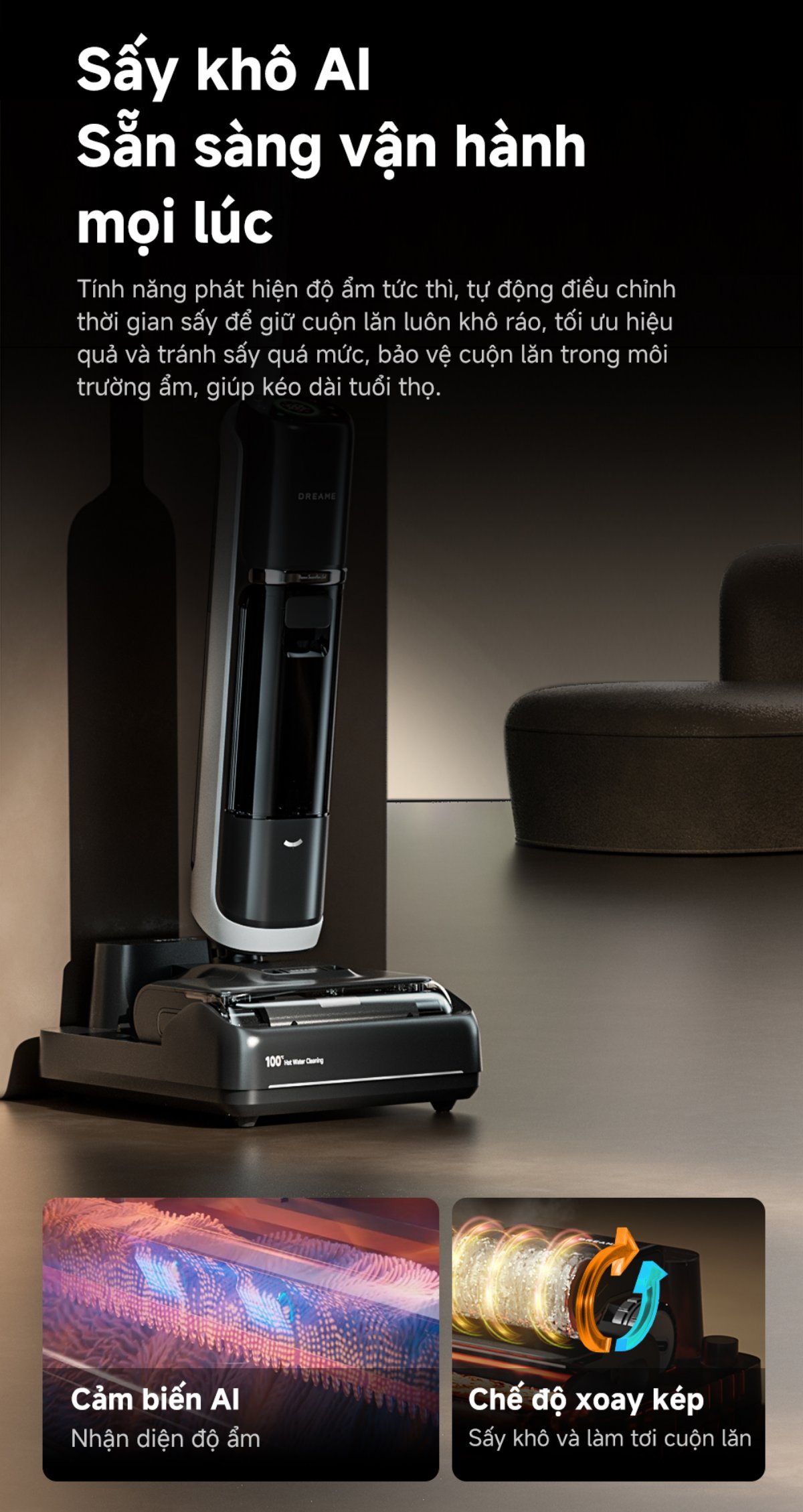 Dreame H15 Pro Heat gập nghiêng 180°