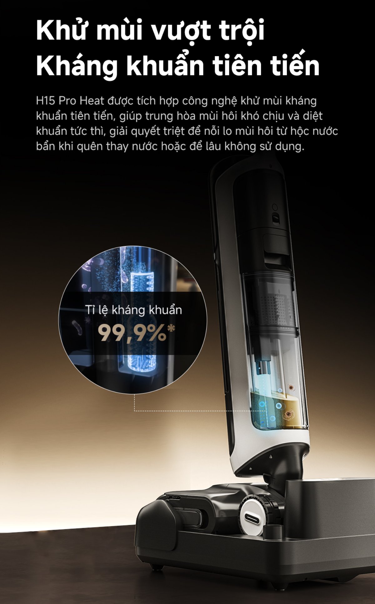 Dreame H15 Pro Heat gập nghiêng 180°