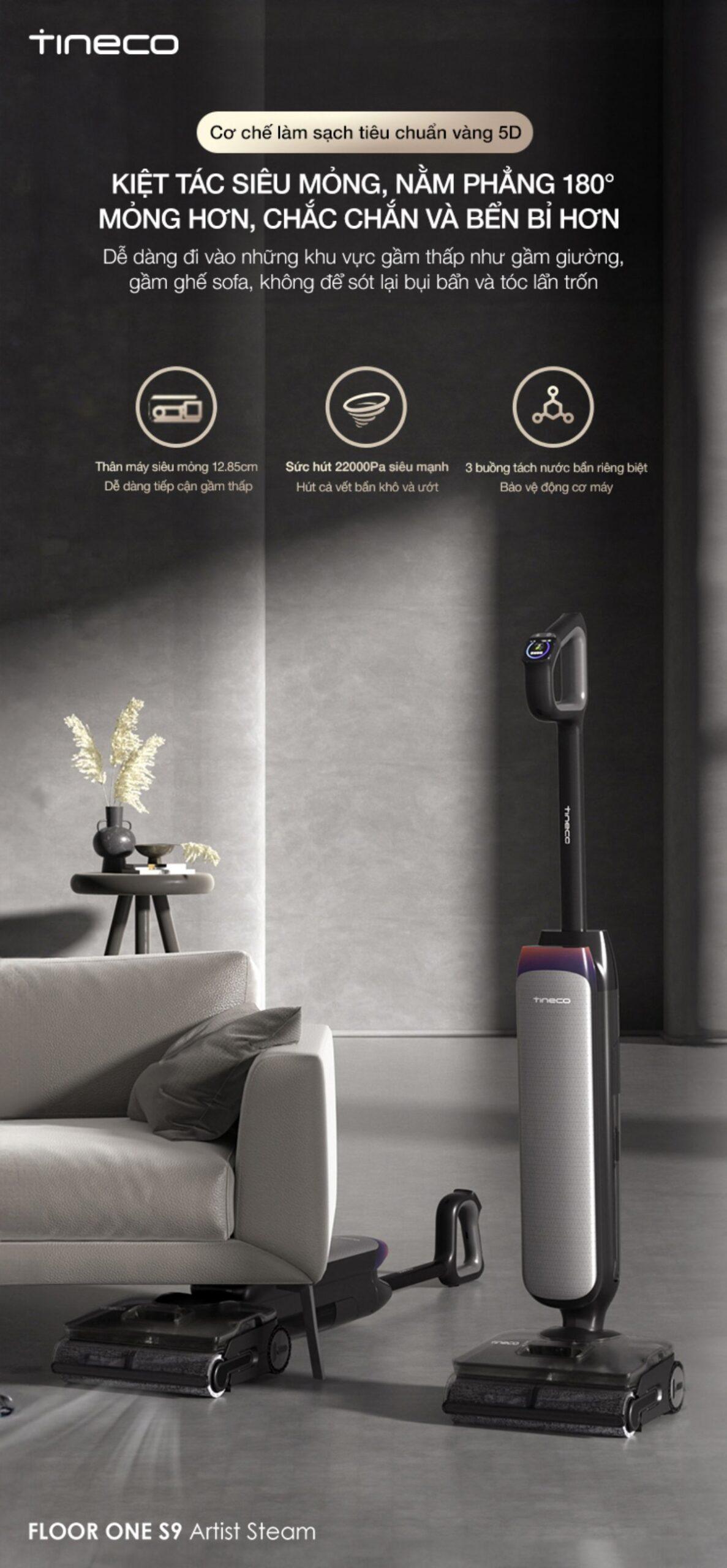 Tineco Floor One S9 Artist Steam gập nghiêng 180°