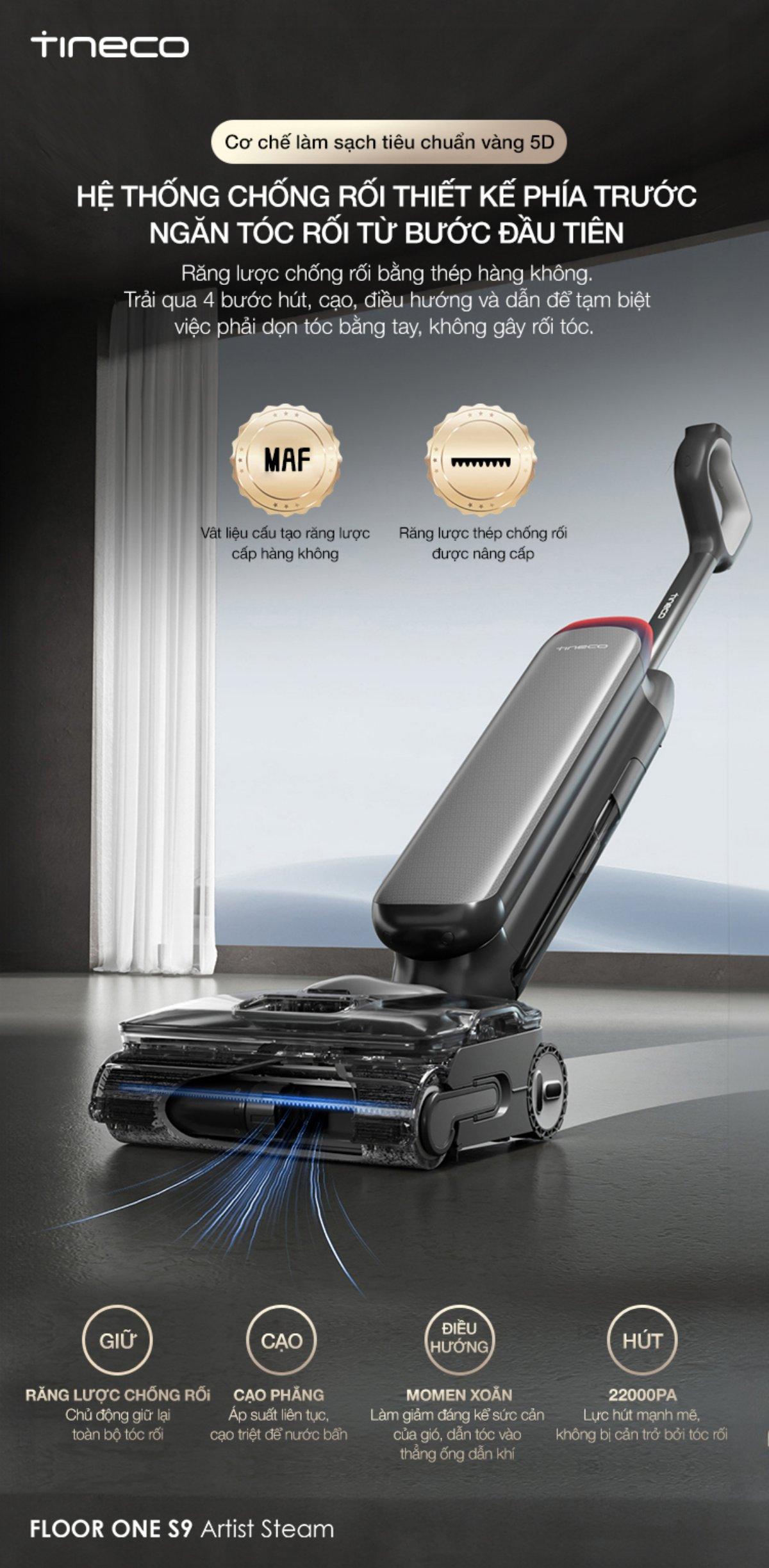 Tineco Floor One S9 Artist Steam gập nghiêng 180°