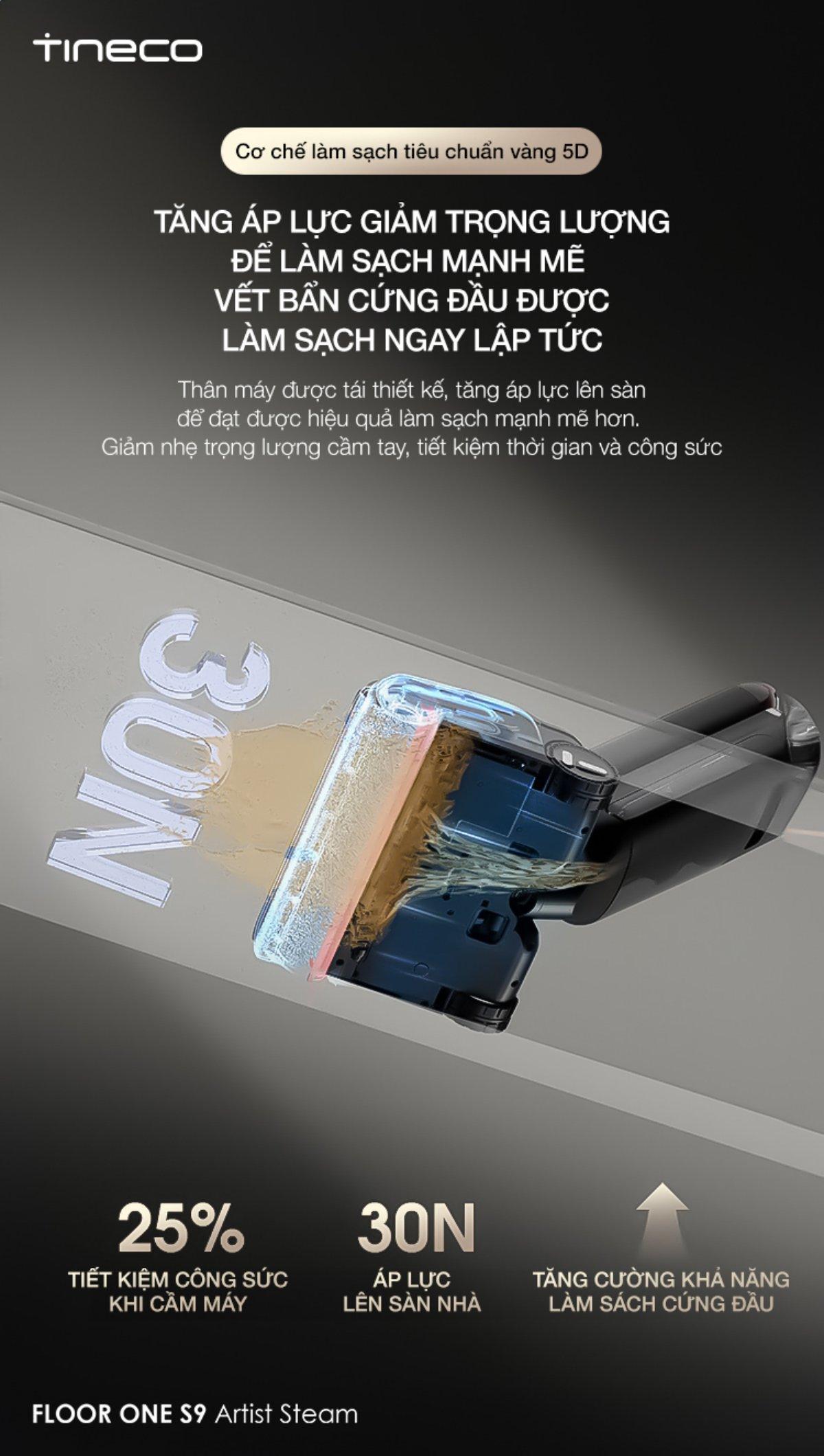 Tineco Floor One S9 Artist Steam gập nghiêng 180°