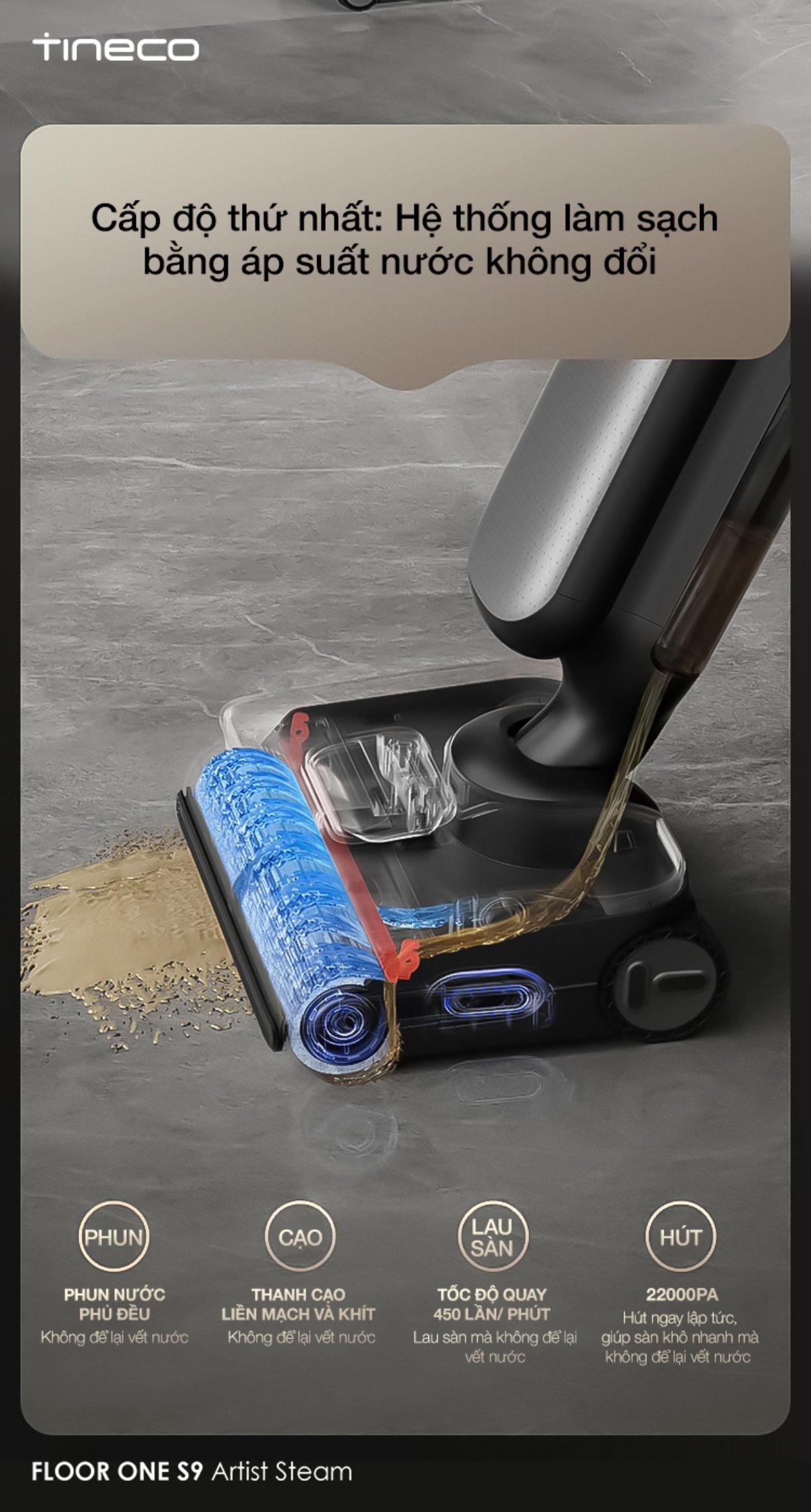 Tineco Floor One S9 Artist Steam gập nghiêng 180°