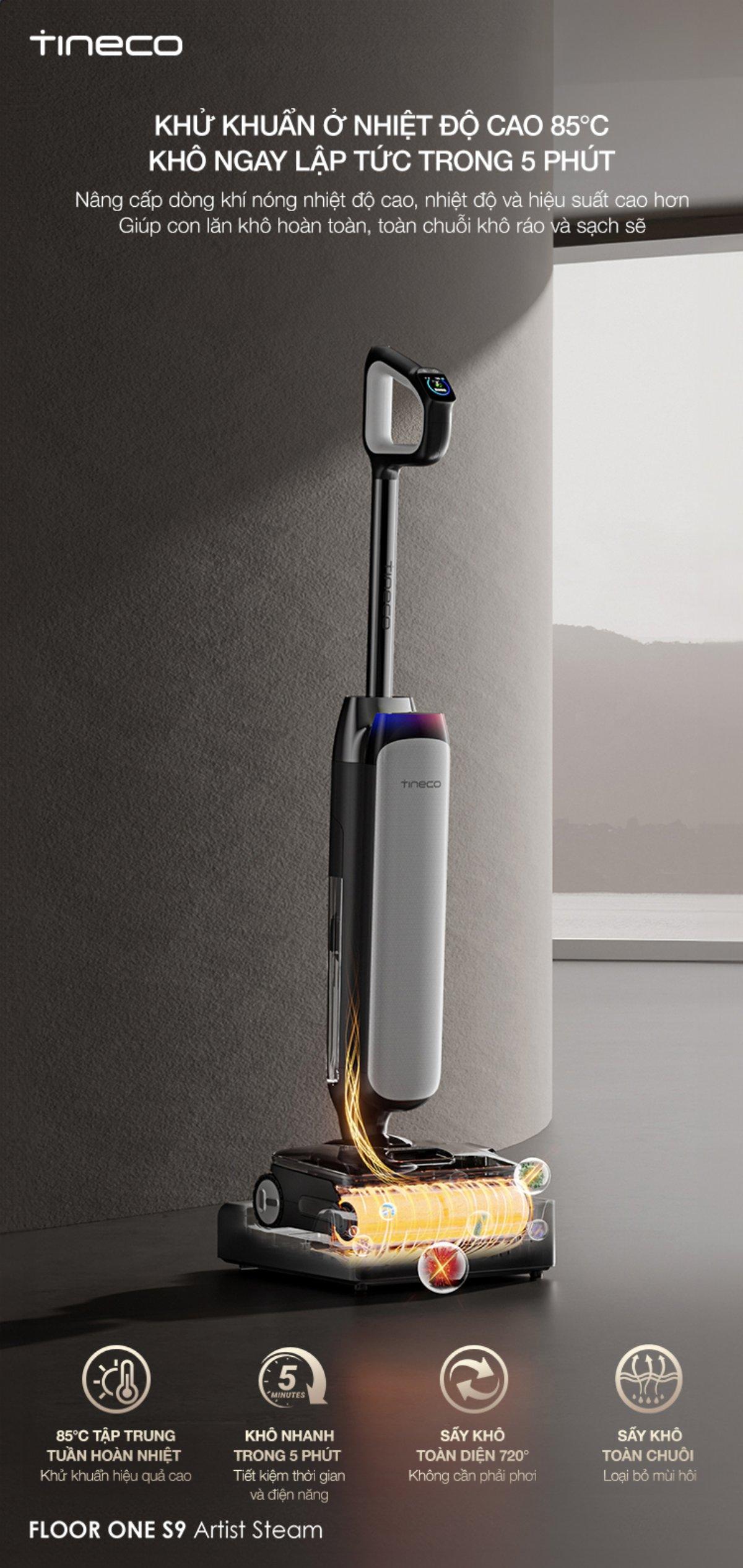 Tineco Floor One S9 Artist Steam gập nghiêng 180°