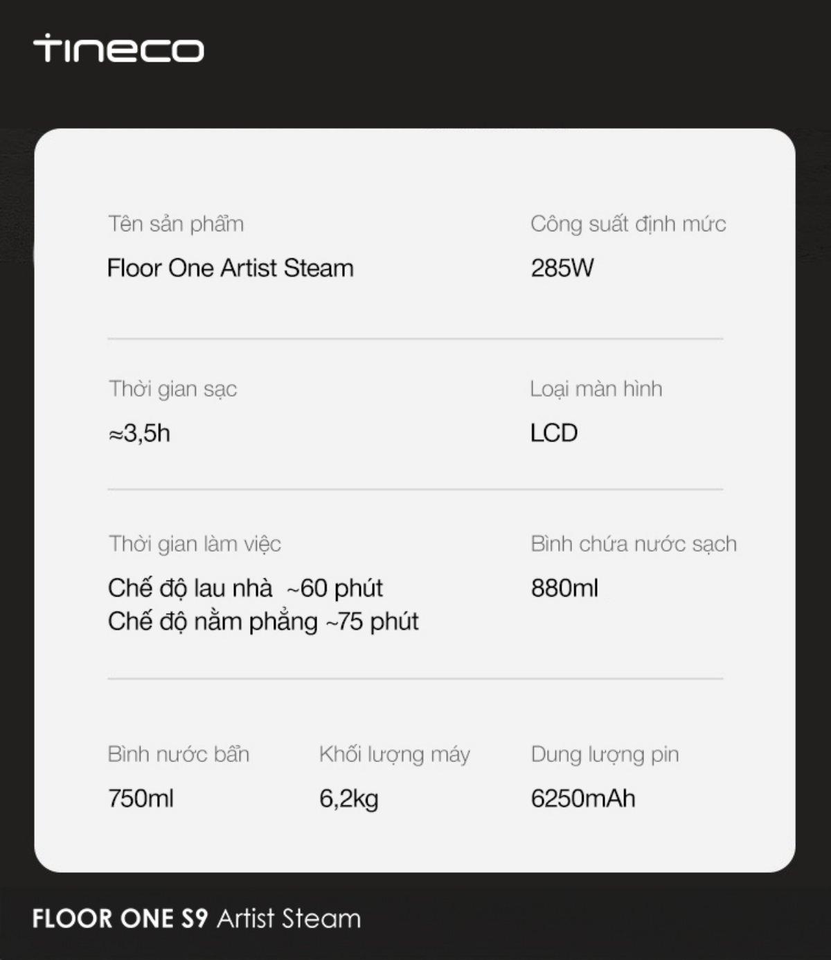 Tineco Floor One S9 Artist Steam gập nghiêng 180°