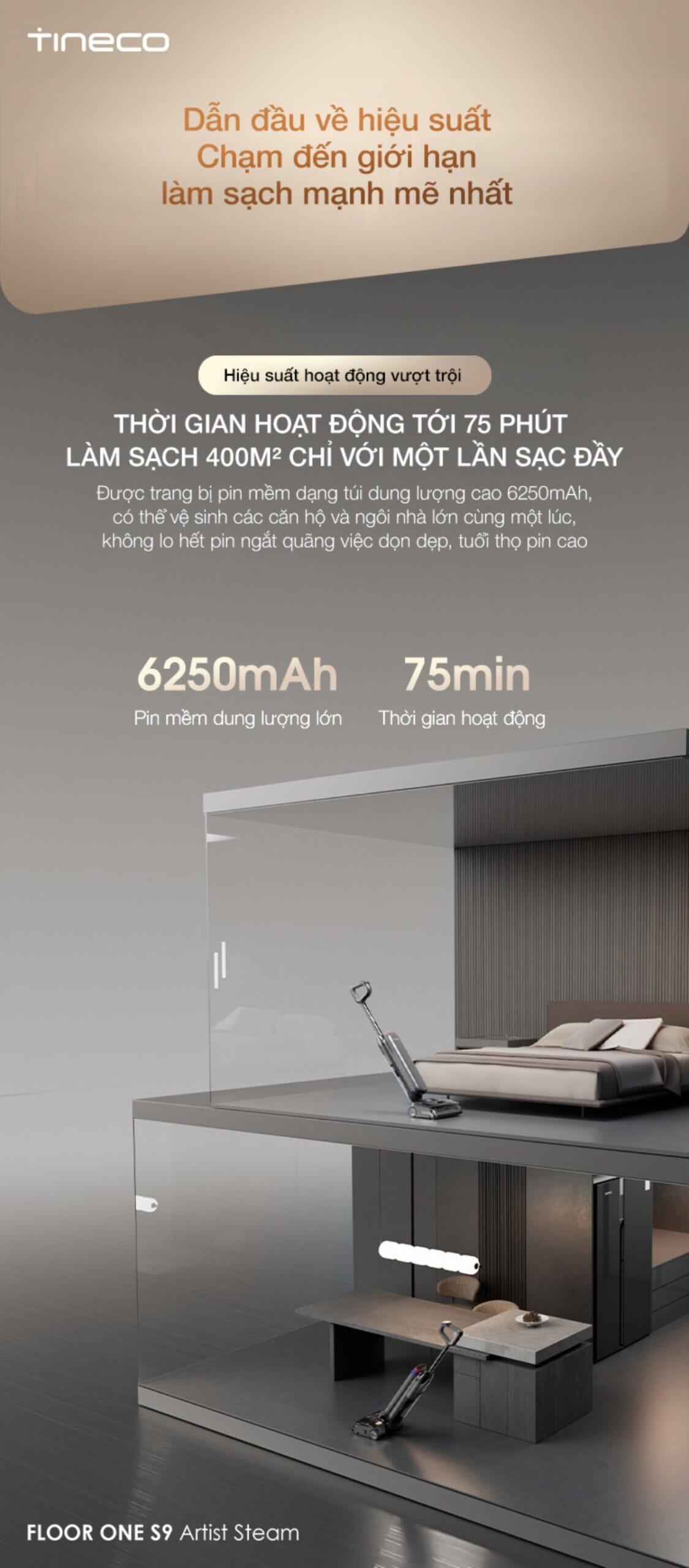 Tineco Floor One S9 Artist Steam gập nghiêng 180°