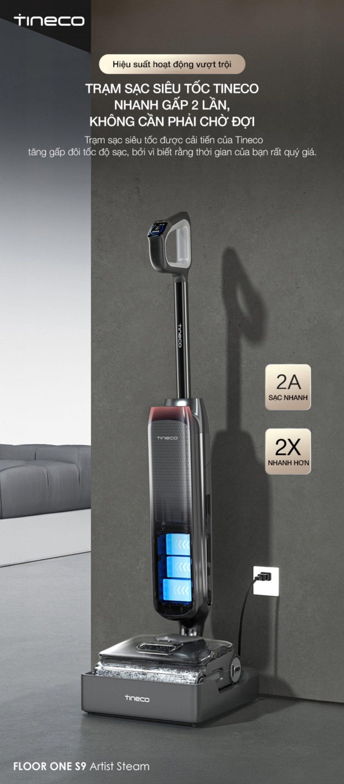 Tineco Floor One S9 Artist Steam gập nghiêng 180°