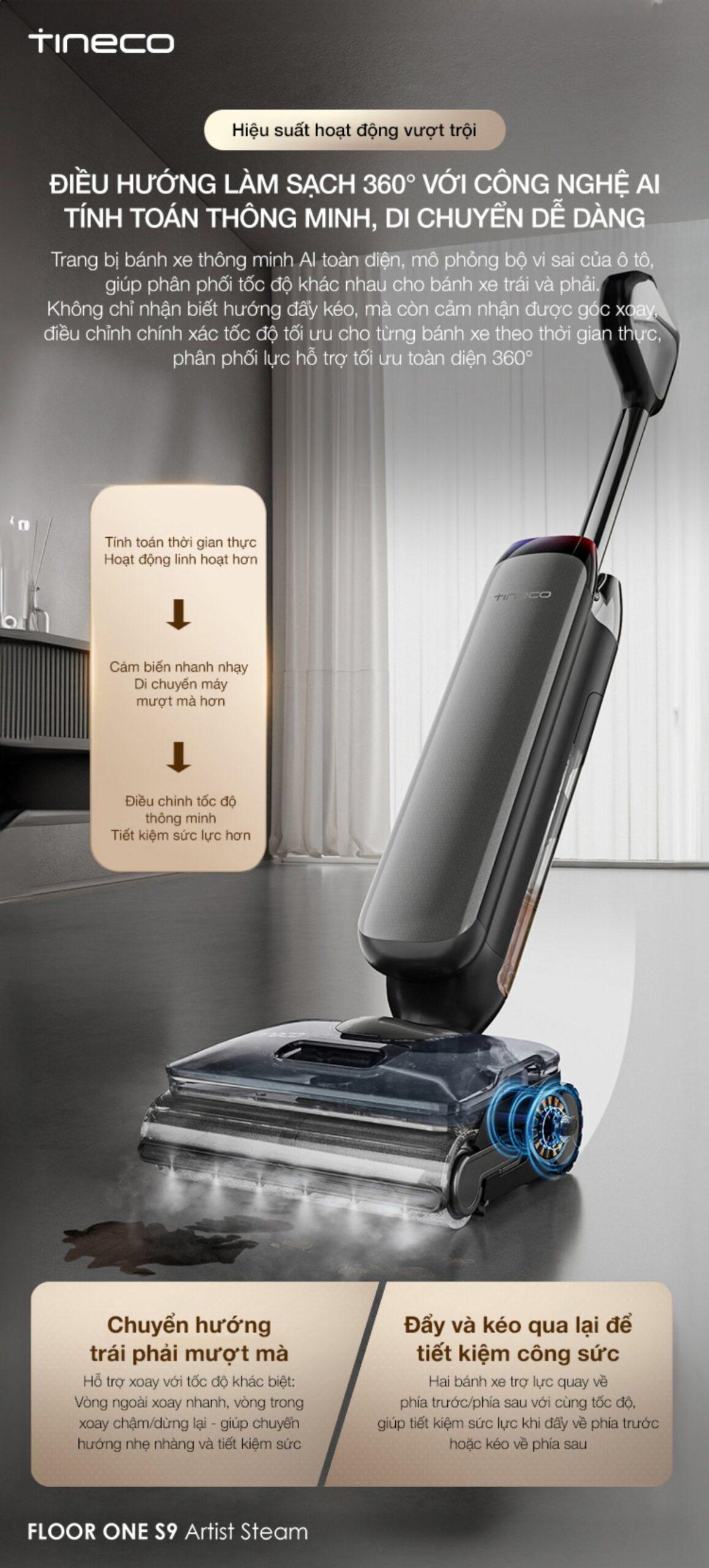 Tineco Floor One S9 Artist Steam gập nghiêng 180°