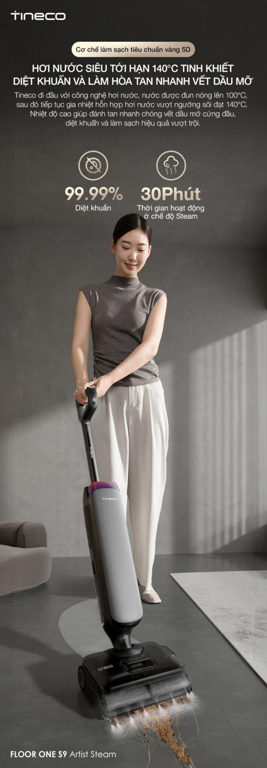 Tineco Floor One S9 Artist Steam gập nghiêng 180°