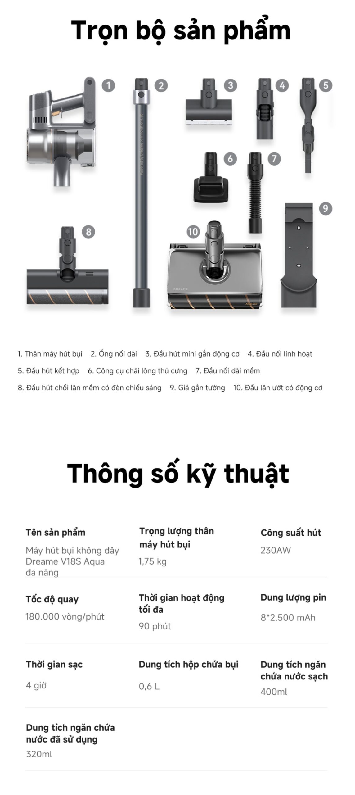 Máy hút bụi cầm tay không dây Dreame V18S Aqua