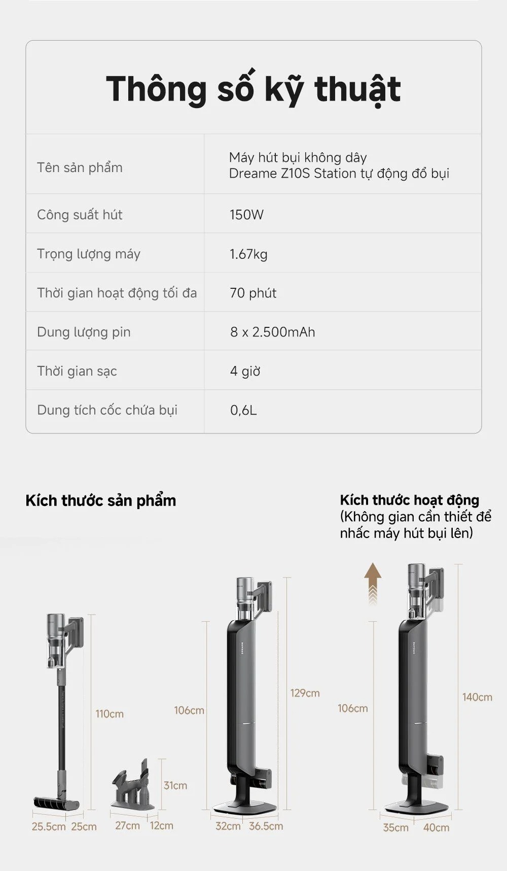 Máy hút bụi cầm tay không dây Dreame Z10S Station