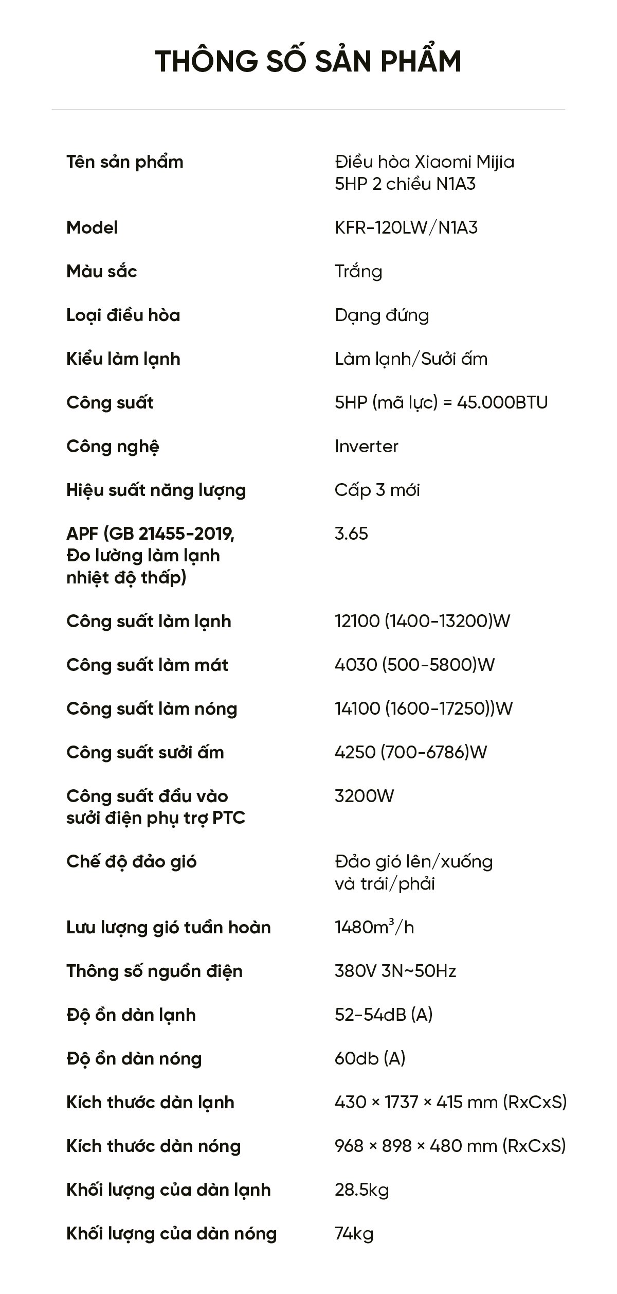 Điều hòa cây Xiaomi Mijia KFR-120LW/N1A3 5HP 2 chiều