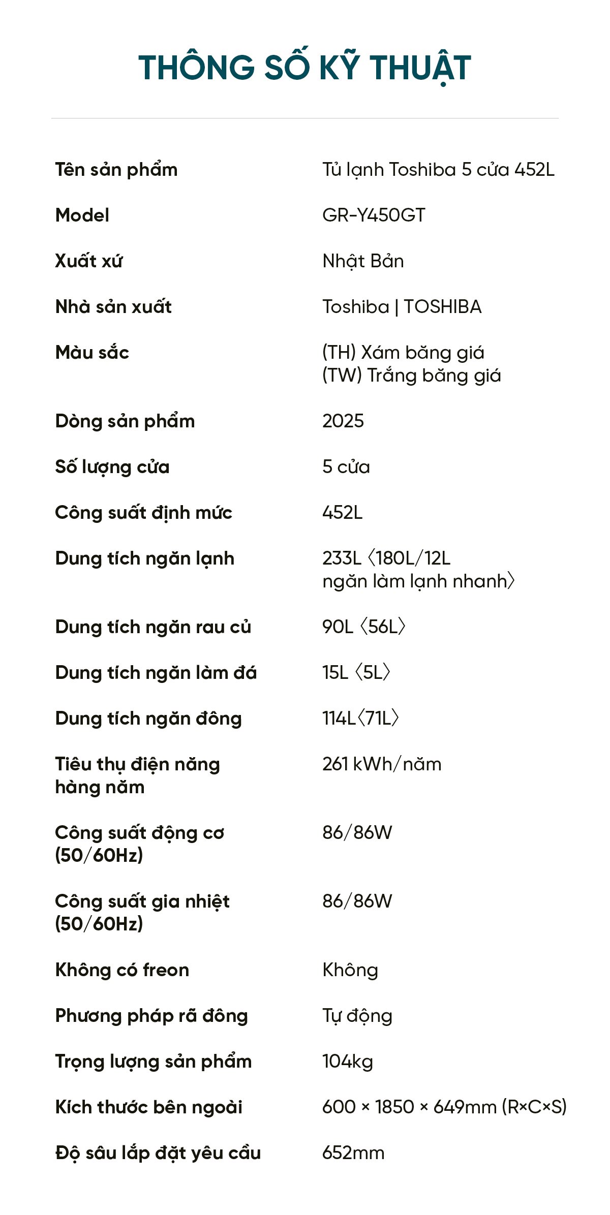 Tủ lạnh Toshiba GR-Y450GT 452L