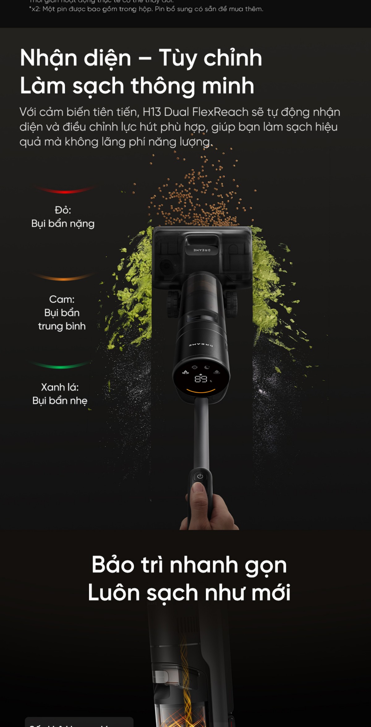 Dreame H13 Dual FlexReach gập nghiêng 180°
