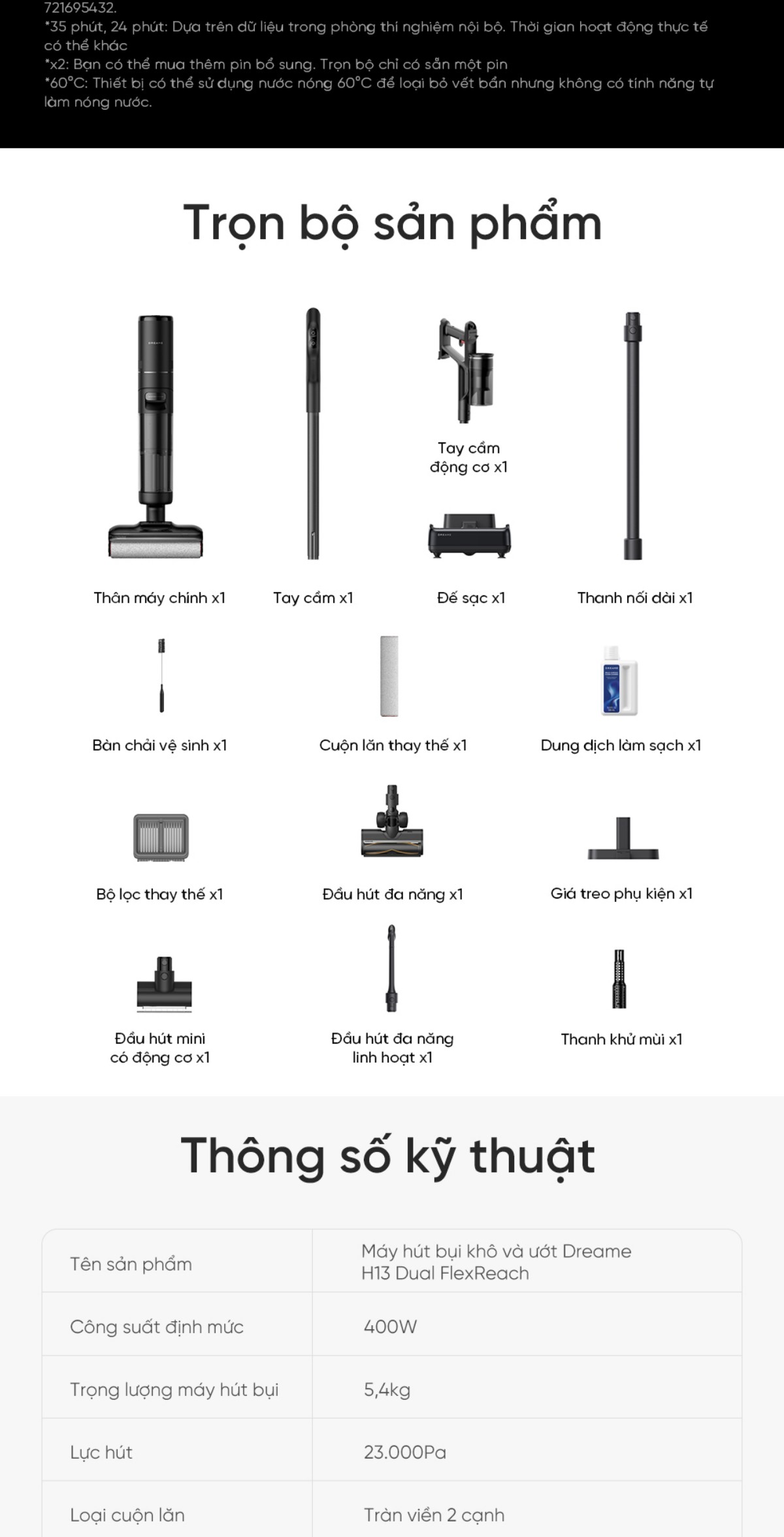 Dreame H13 Dual FlexReach gập nghiêng 180°
