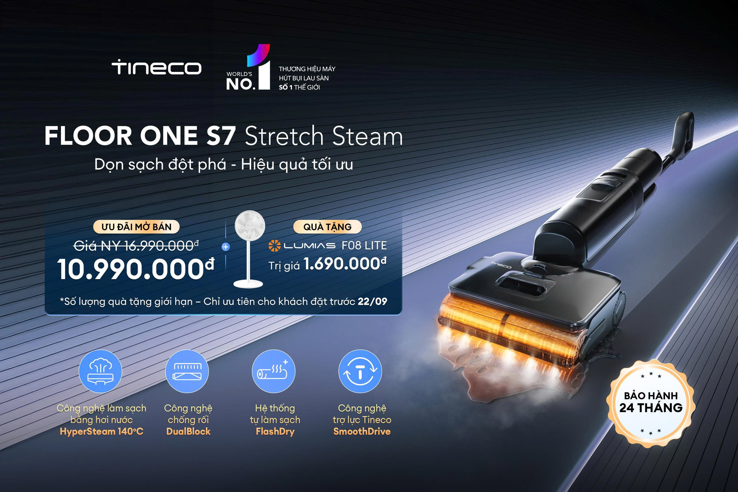Pre-Order Tineco Floor One S7 Stretch Steam: Giảm Sốc 6 Triệu, Tặng Quà 1.69 Triệu | Diệt Khuẩn Hơi Nước 140°C