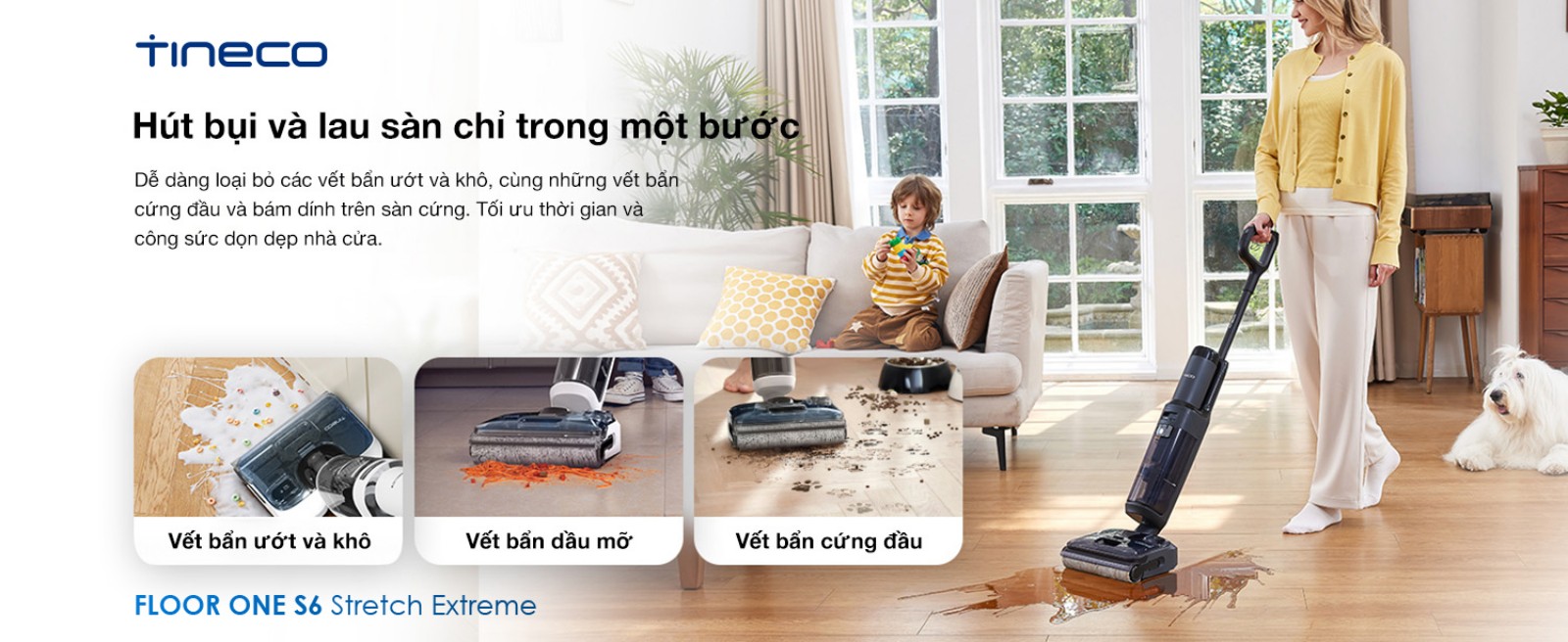 Tineco S6 Stretch Extreme gập nghiêng 180°