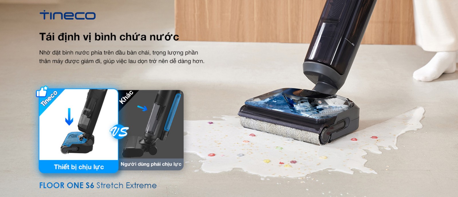 Tineco S6 Stretch Extreme gập nghiêng 180°