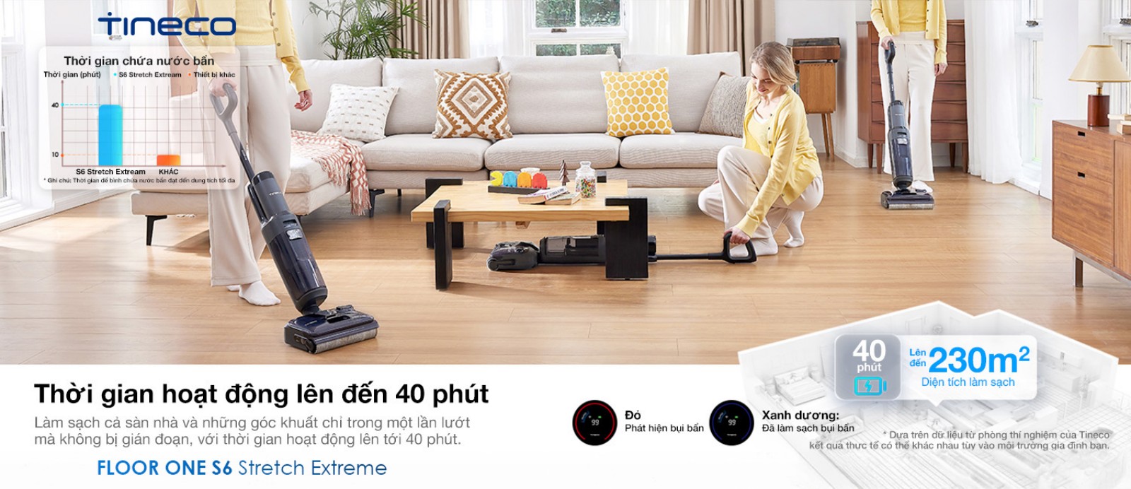 Tineco S6 Stretch Extreme gập nghiêng 180°