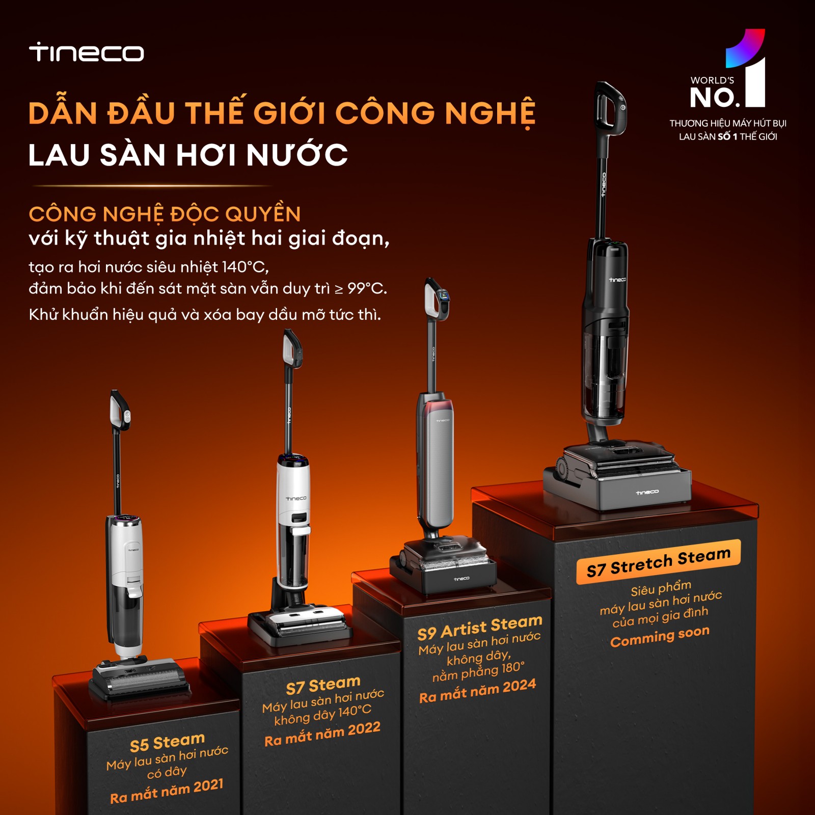 Tineco S7 Stretch Steam gập nghiêng 180°