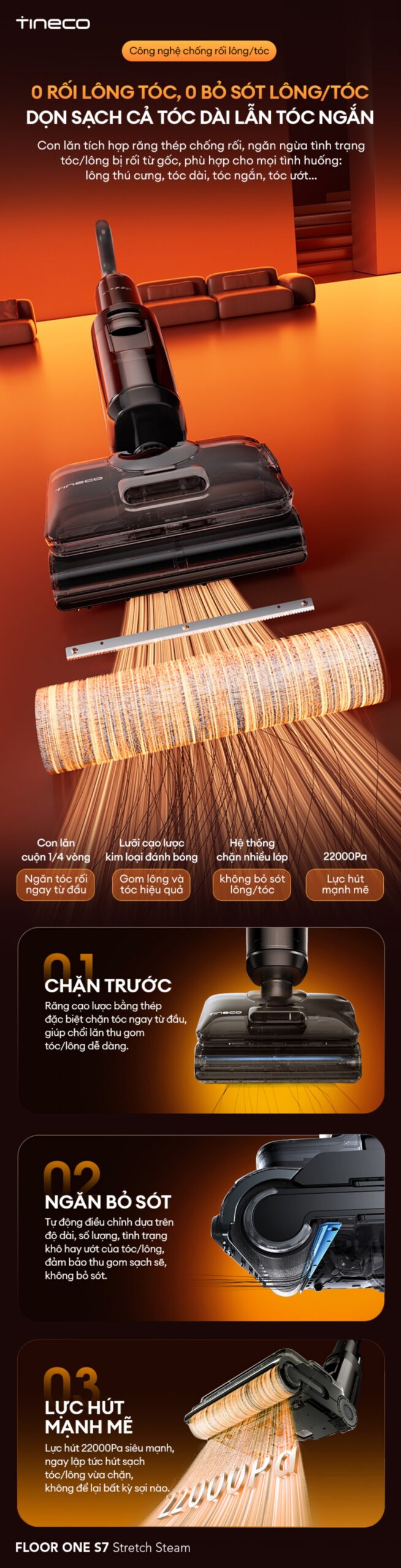 Tineco S7 Stretch Steam gập nghiêng 180°