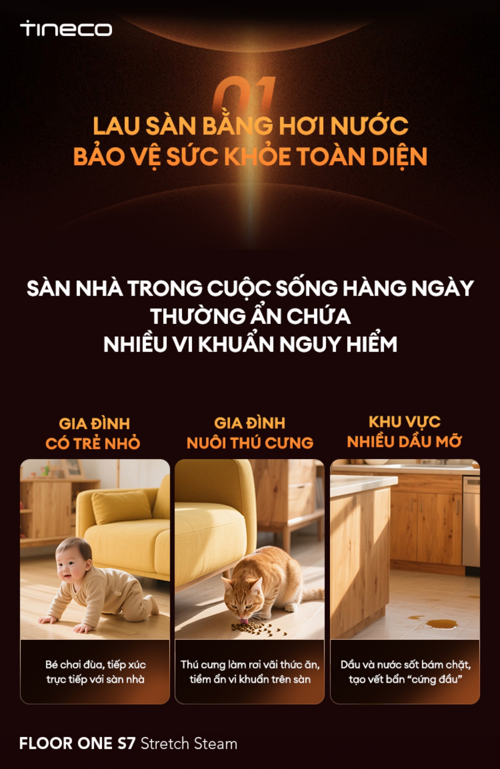 Tineco S7 Stretch Steam gập nghiêng 180°