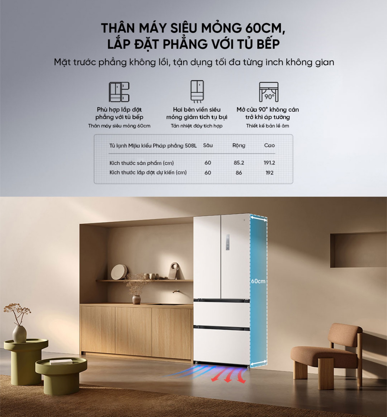 Tủ lạnh Xiaomi Mijia 508L kiểu Pháp, thiết kế siêu mỏng