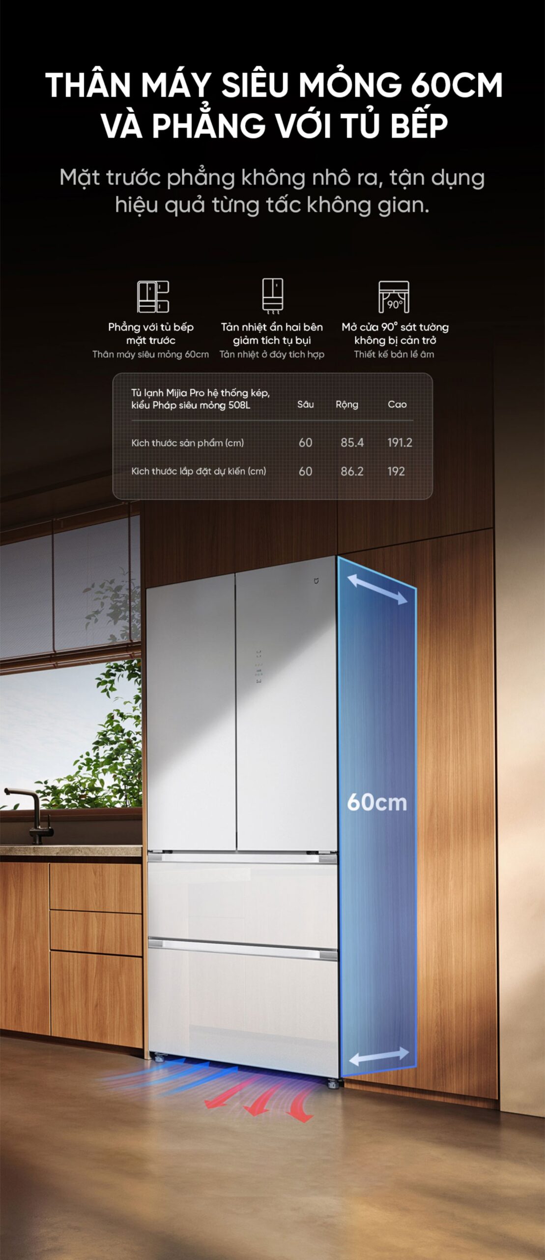 Tủ lạnh Xiaomi Mijia 508L Pro kiểu Pháp, thiết kế siêu mỏng