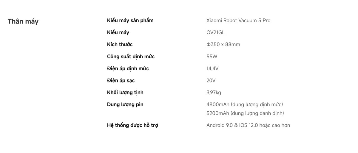 Robot hút bụi Xiaomi Robot Vacuum 5 Pro