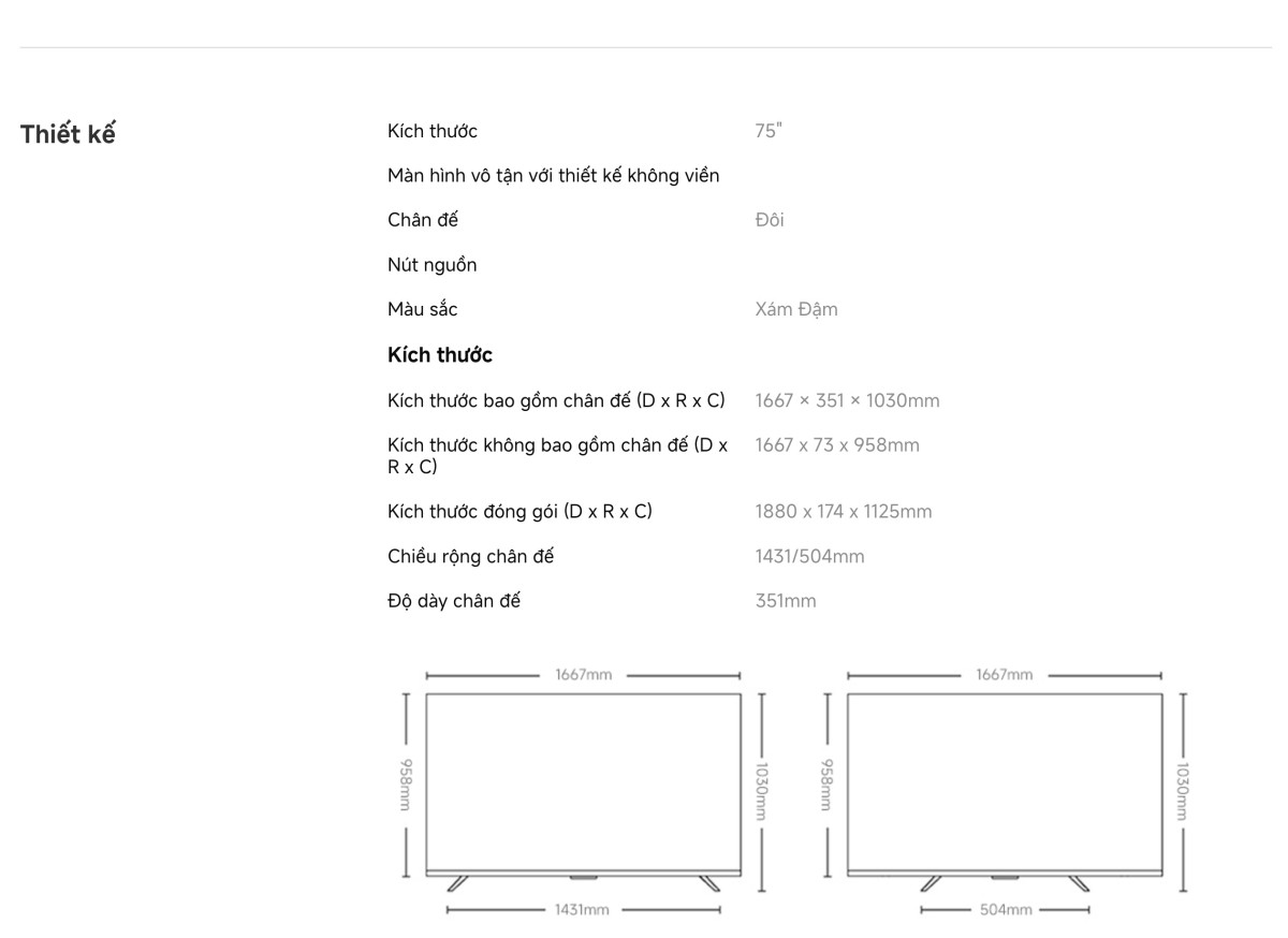 Tivi Xiaomi S Pro Mini LED 75 Inch 2026 - Bản Quốc Tế - 4K/144Hz - 3GB/32GB